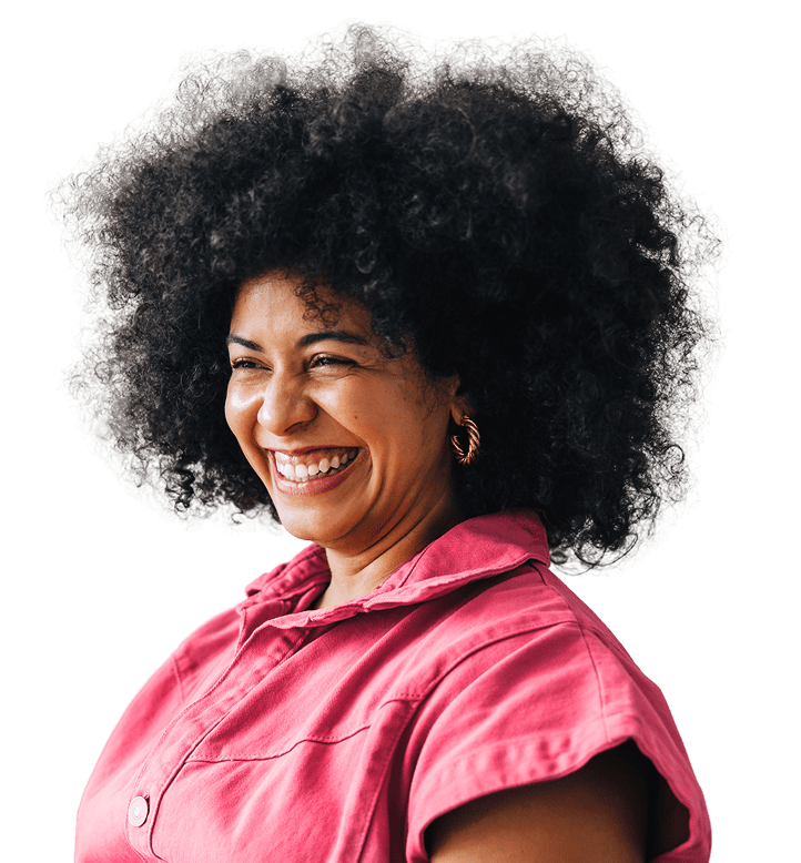 Smiling woman in a red shirt