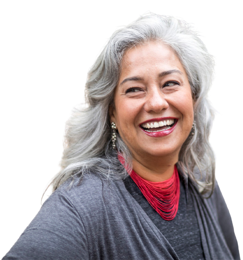 Smiling woman in a red necklace